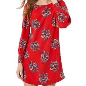 LOFT Bloom Cuffed Shirtdress Size 18 plus Crimson Fire red Color floral dress